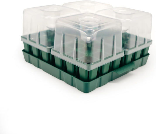 Vego garden Seedling Suite Products, 4 Pack Standard Seedling Trays with Seedling Tray Lids and 10" x 10" Bottom Watering Trays
