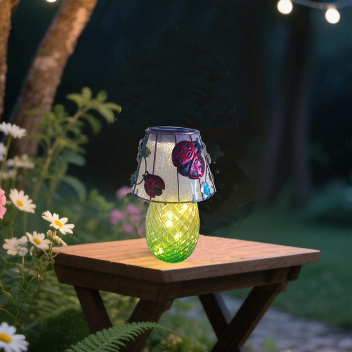Ladybug Solar Garden Lights Outdoor Decor - Waterproof Tabletop Solar Lamp - Cordless Table Lamps for Garden Patio Porch Yard Backyard Balcony Wedding, Gifts for Mom (Ladybug)