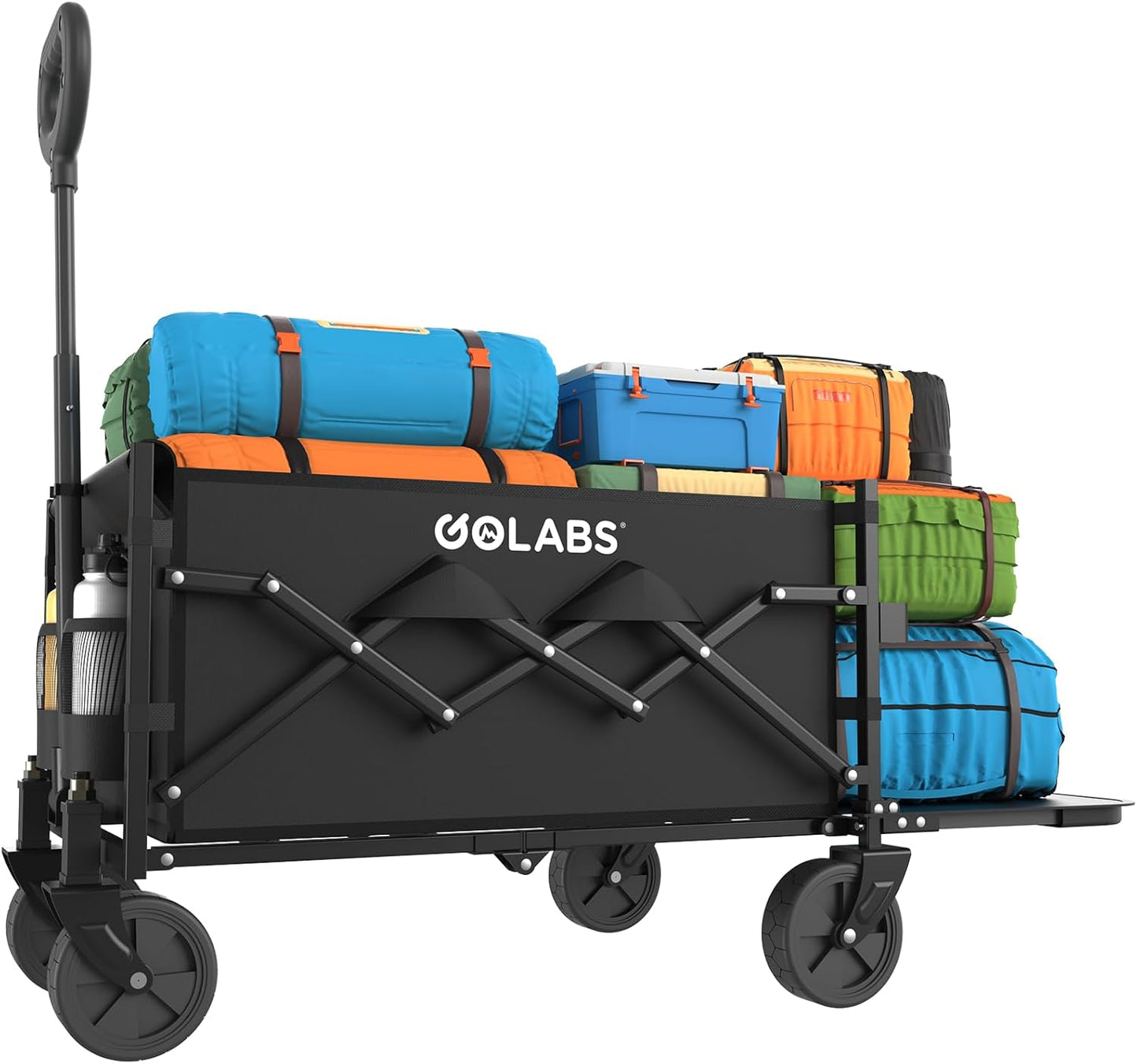 Golabs Collapsible Wagon Cart Max 350lb Load & Expandable Storage 100L, Double Bearing Design for Flexible Steering, Foldable Heavy Duty Garden Cart with 2 Cup Holders for Groceries, Garden & Camping