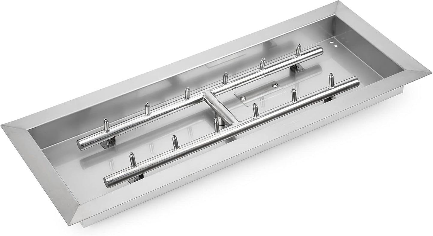 Stanbroil 24" x 8" Upgrade Rectangle Fire Pit Jet Burner Pan, 304 Stainless Steel Natural & Propane Gas Firepit for Outside, High Flame, 90k BTU Max