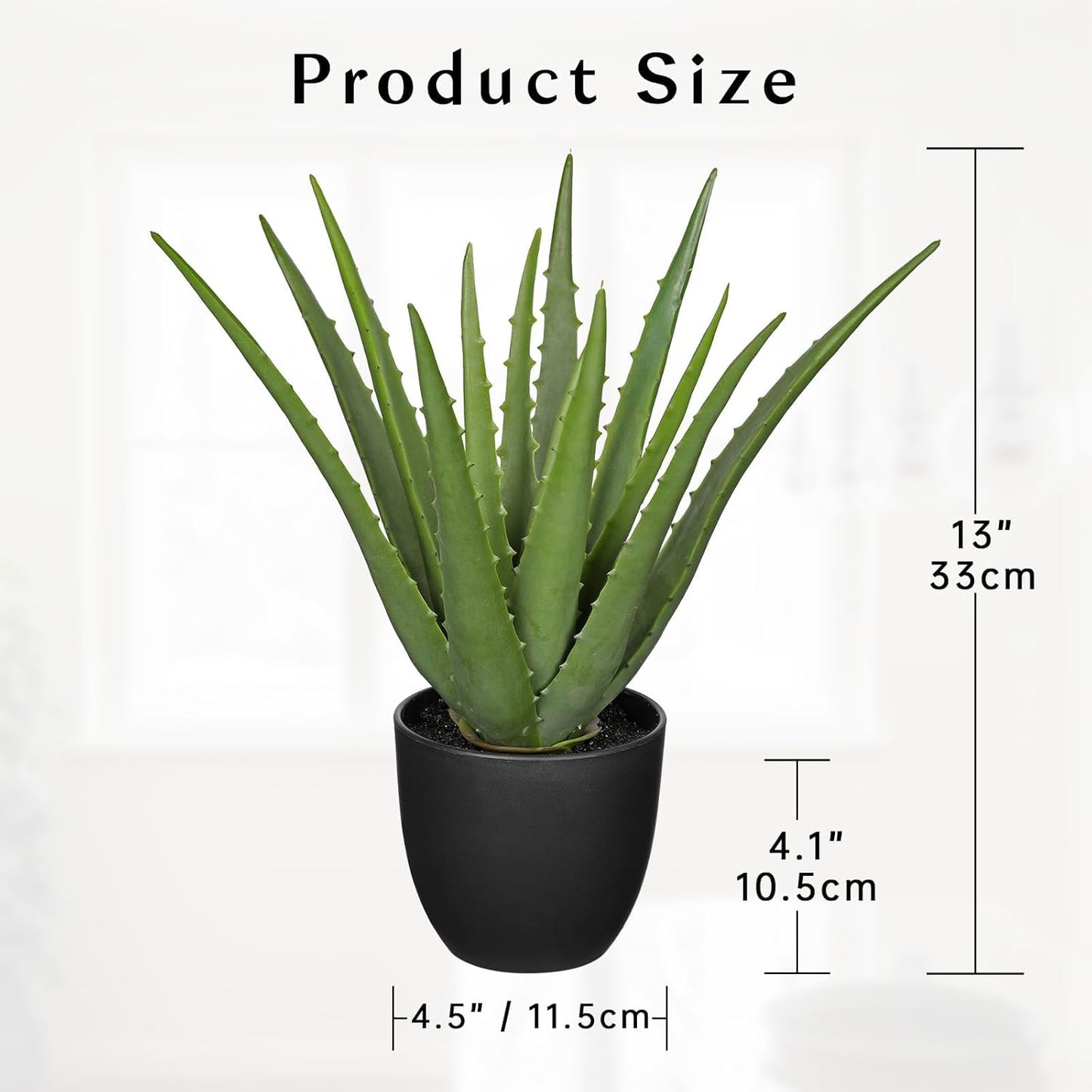 Fake Succulent Aloe Vera Plants 13 Inch Large Artificial Succulents with Black Pot Faux Aloe Potted Plant for Desk Modern Home Office Bedroom Living Room Table Shelf Decor