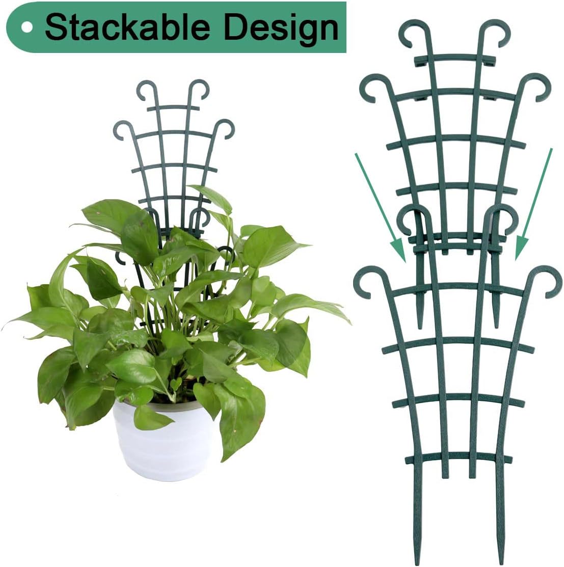 12 Pack Trellis for Potted Plants, Garden Trellis for Climbing Plants Plastic Mini Climbing Plant Trellis Flower Pots Support Stackable Trellis for Climbing Plants Peas, Dark Green