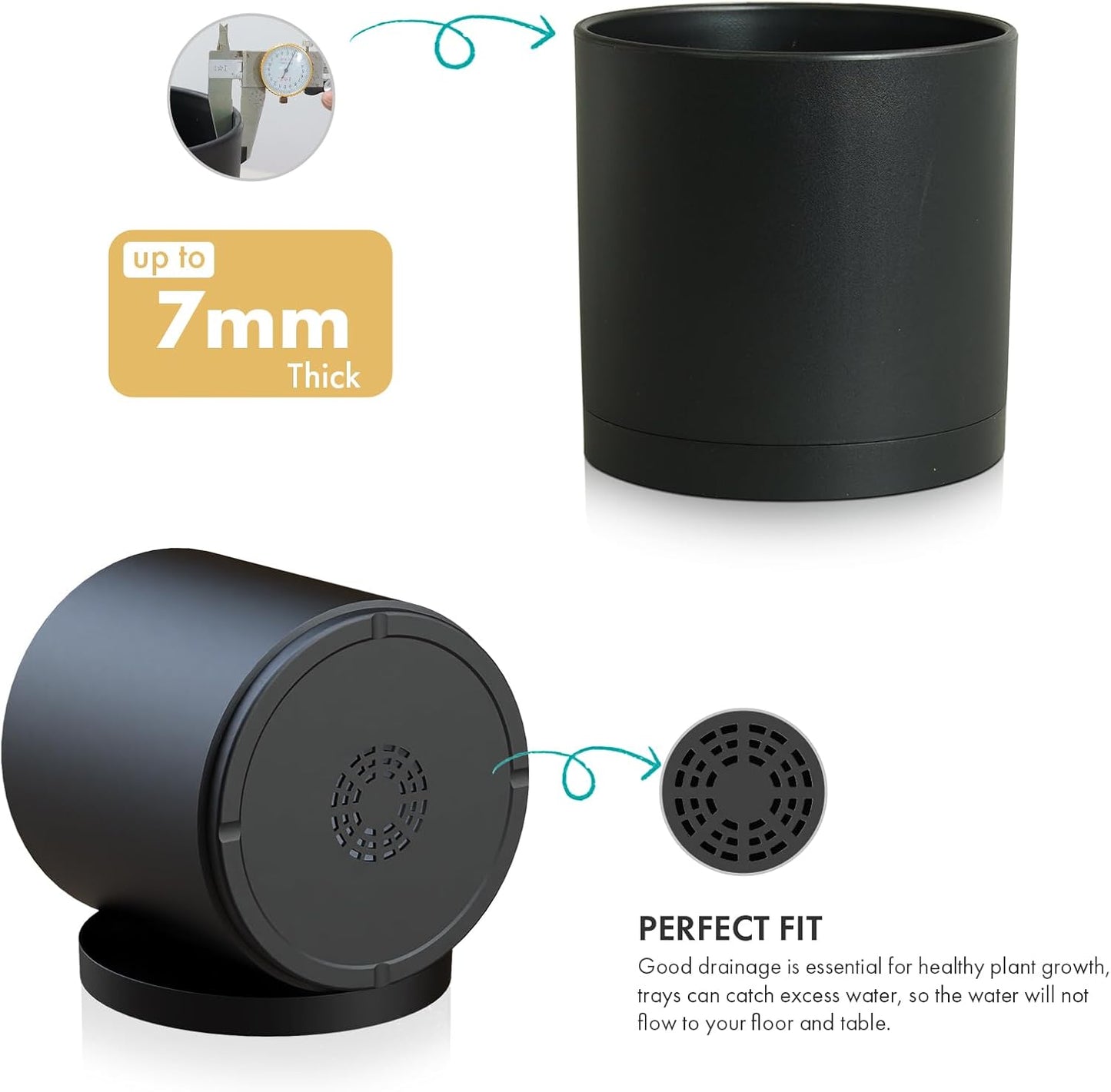 10 Inch Large Deep Plant Pots for Indoor Outdoor Plants, Tall Cylinder Flower Pots with Drainage Holes and Saucer, Big Plastic Planter Pots for Garden Porch House Plants, Black