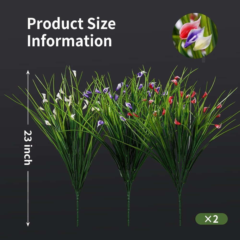 Melorca&Guilla Artificial Plants Outdoor 6PCS 23“ Fake Tall Grass,Fake Outdoor Plants,Faux Plants with Flowers for Garden Porch Window Box Shop Office Home Décor