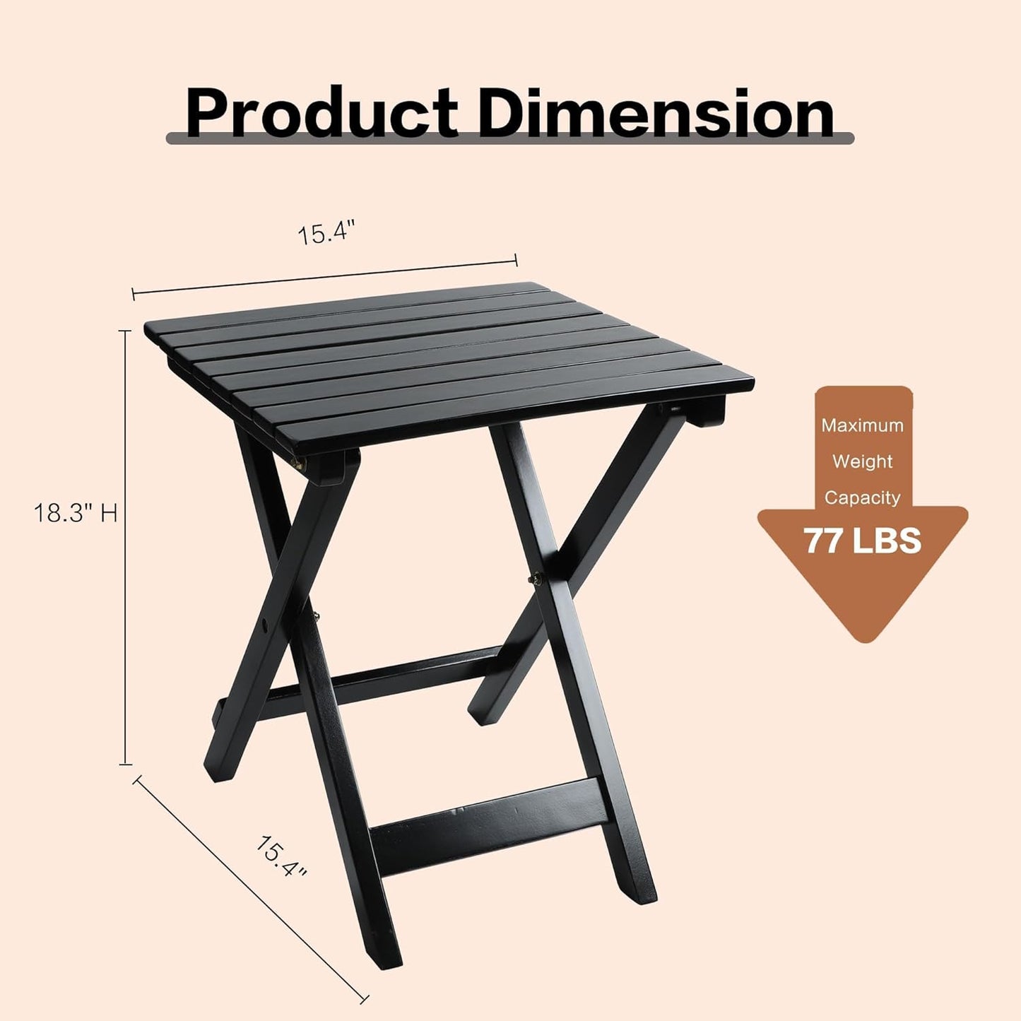 Small Wood End Square Table Outdoor Patio Side Folding Table Coffee Furniture for Living Room, Bedroom, Plant Stand, Camping Portable Black
