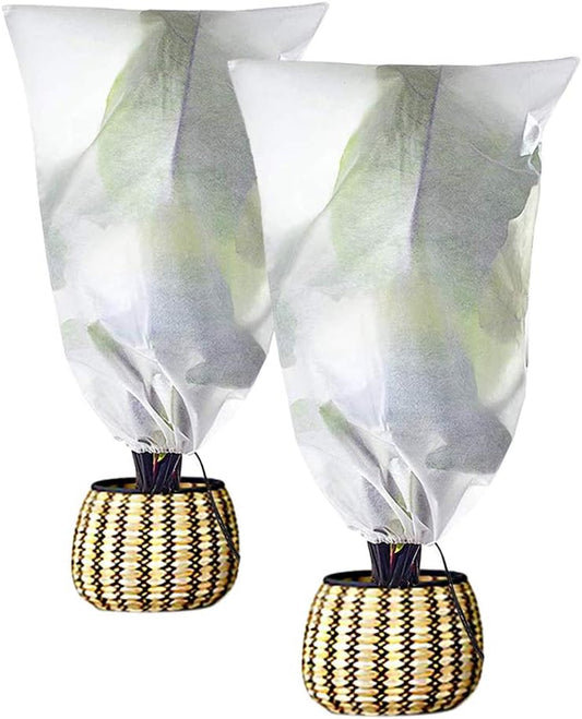 Agfabric Plant Covers Freeze Protection 72"x72"x12" 0.9oz Freeze Cloths for Plants Plant Frost Protection Covers Drawstring Bags Shrub Jacket Warm,White,2 Pack