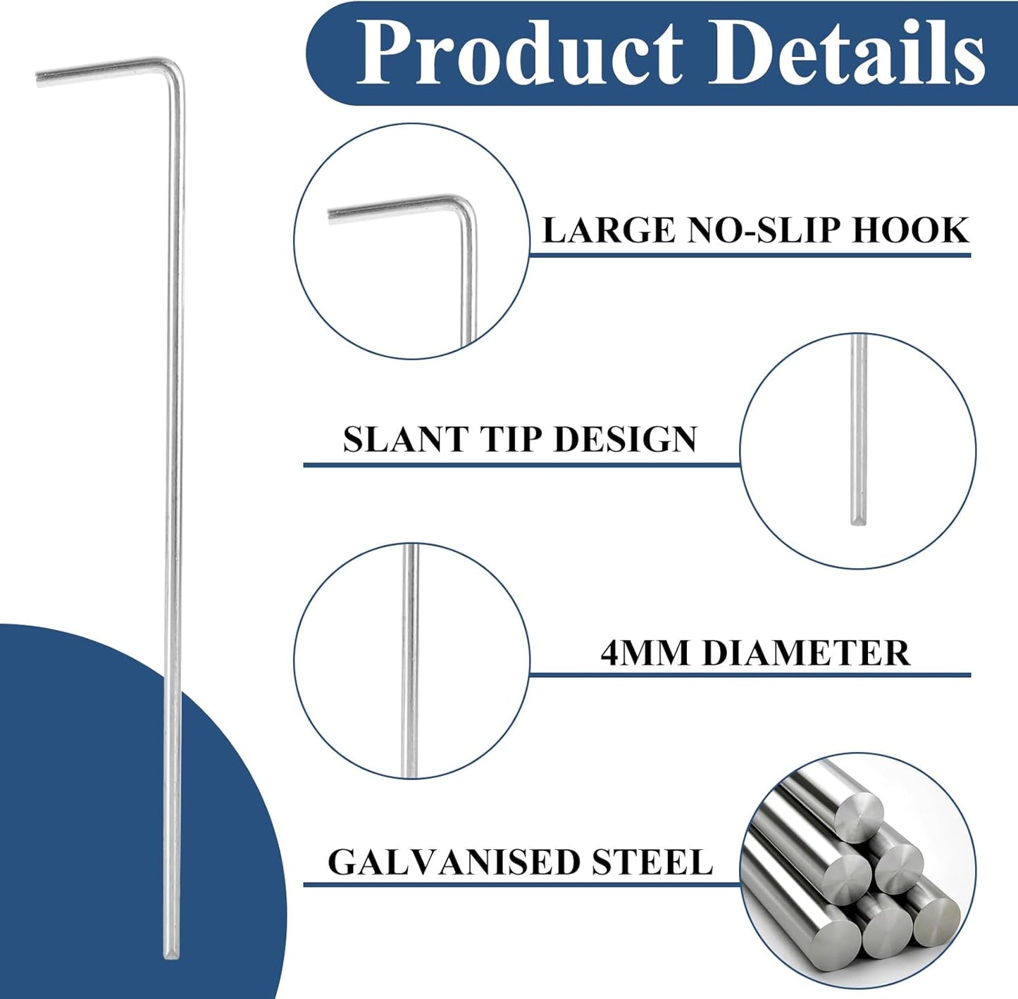 LANIAKEA 100PCS Tent Stakes Metal 8.26in Heavy Duty Ground Stake Fence Hooks Garden Edging Fence Hooks for Pitching Camping Tent Inflatables Outdoor Decorations