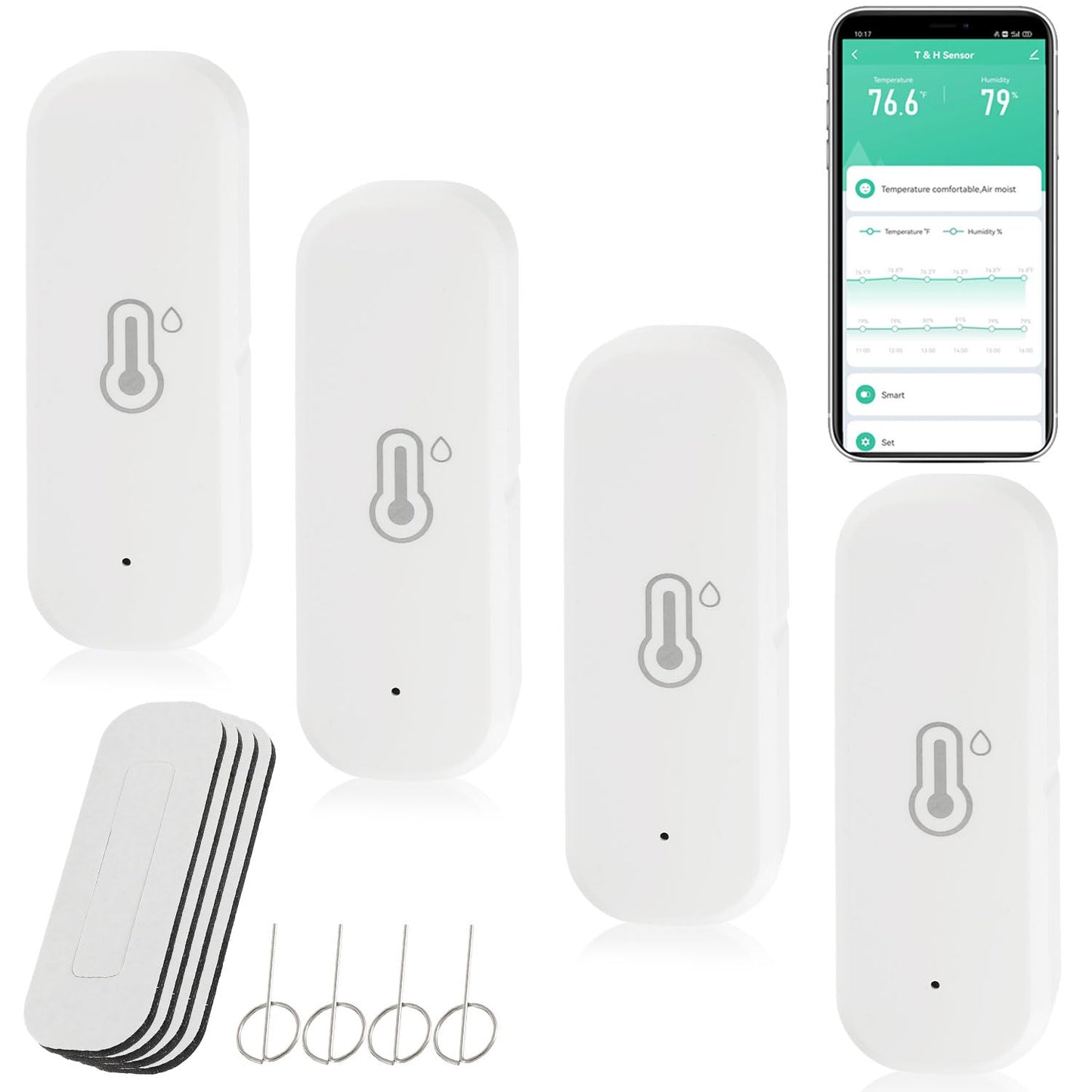 WiFi Hygrometer Thermometer Sensor, Indoor Outdoor Wireless Temperature Humidity Sensor, with Remote Monitor and Alert Compatible with Alexa(4 Pack)