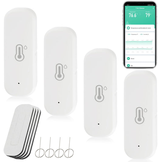 WiFi Hygrometer Thermometer Sensor, Indoor Outdoor Wireless Temperature Humidity Sensor, with Remote Monitor and Alert Compatible with Alexa(4 Pack)