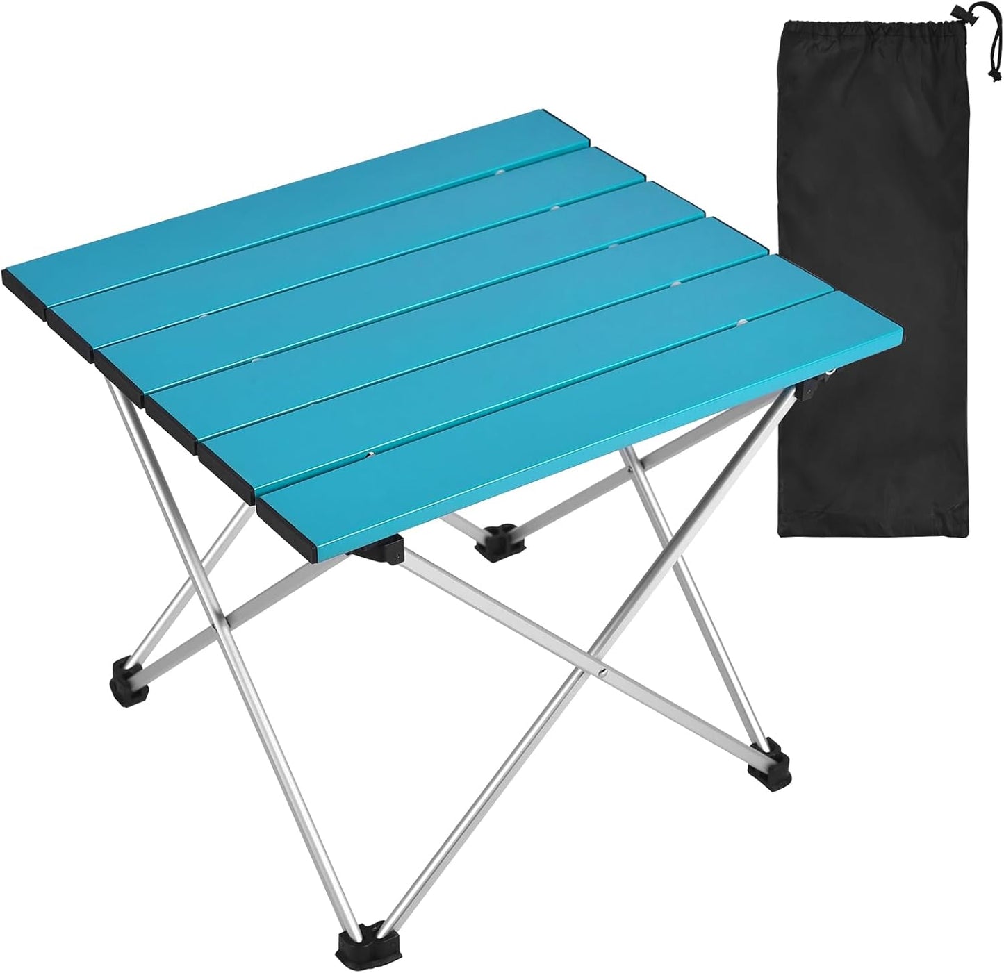 Tesouro Portable Camping Table,Folding Side Table Aluminum Top for Outdoor Cooking, Hiking, Travel, Picnic (Blue-Medium)