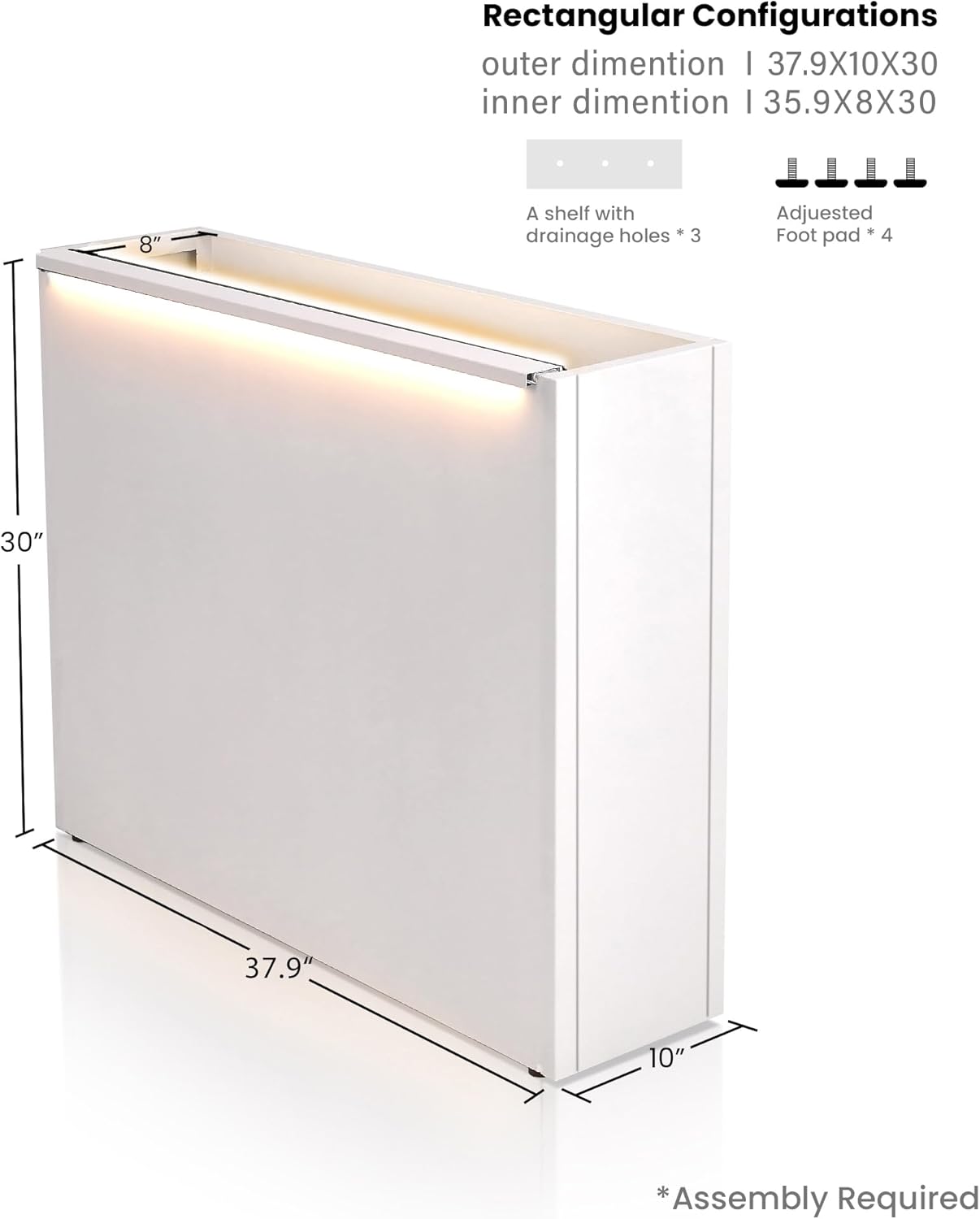 GSK White LED Metal Planter Boxes Magnetic LED Lighting Strips × 2 Galvanized Extra Large Tall Raised Garden Bed Trough Durable Indoor Outdoor Flower Divider Shelf Versatile Plant Stand Space Divider