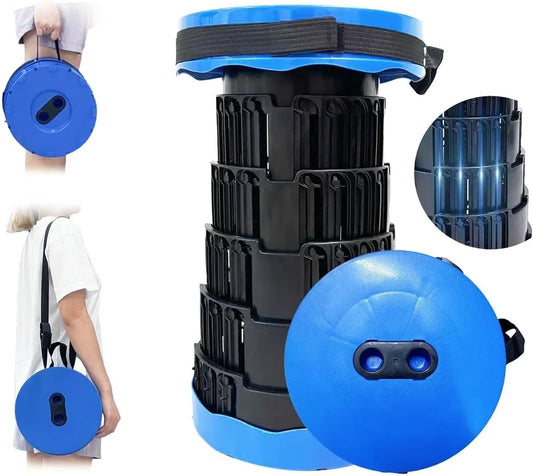 Portable Collapsible Stool - 4 Pillars Large Weight Capacity Travel-Friendly Folding Stool, Easy to Use Lightweight Telescoping Seat for Outdoor Activities, Camping & Hiking (Blue)