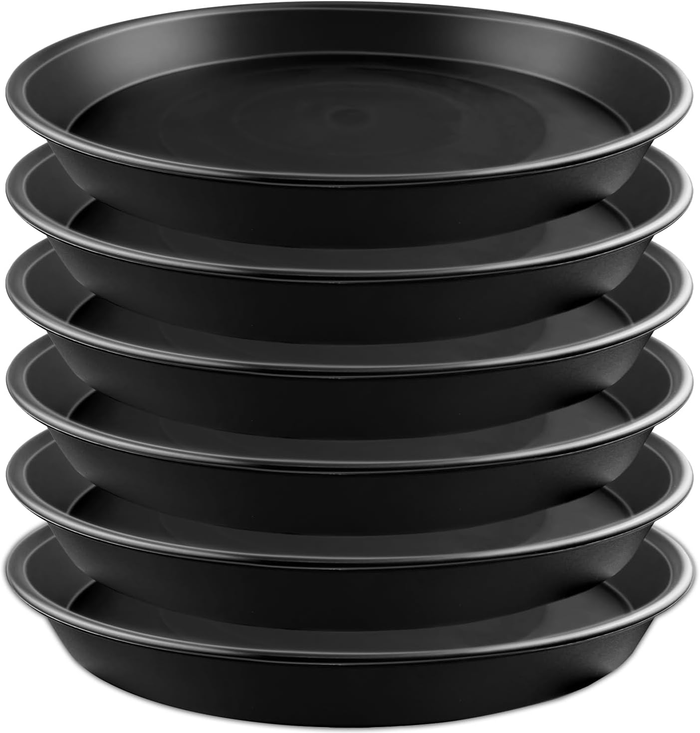 6 Pack 12-Inch Black Plant Saucer Trays, Thick PP Plastic Planter Bases for Large Pots, Strong Flower Pot Water Catcher Plates & Heavy Duty Drip Trays for Patio and Indoor Use