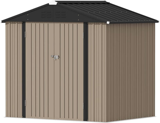 Devoko Outdoor Storage Shed 8 x 6 FT Lockable Metal Garden Shed Steel Anti-Corrosion Storage House with Single Lockable Door for Backyard Outdoor Patio (Brown)