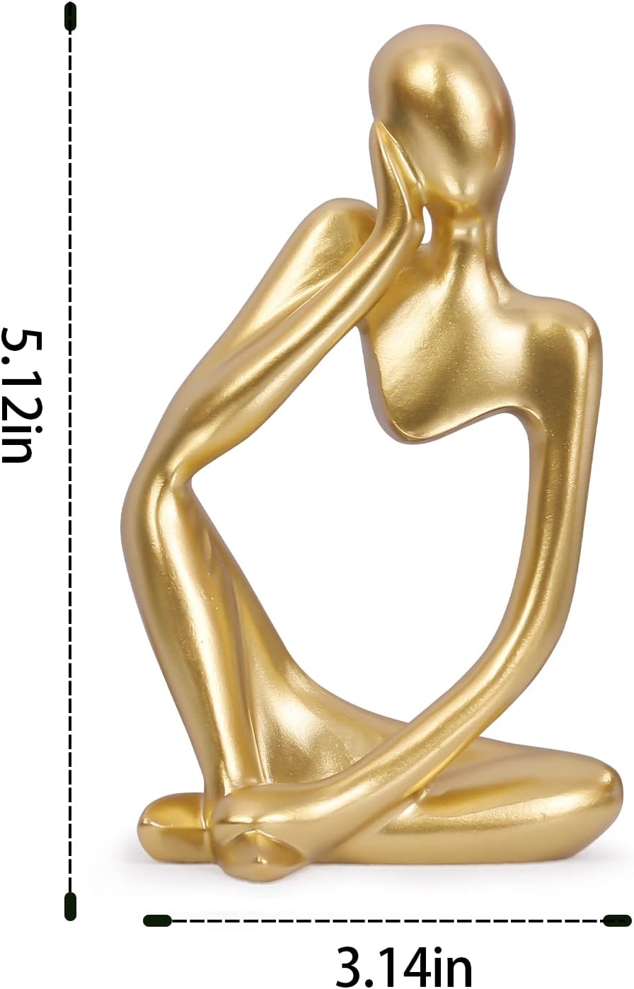 INNOLITES Resin Statue Thinker Style Decoration Abstract Sculptures Collectible Figurines for Home Decor Modern Office Shelf Desktop (Gold-Left)