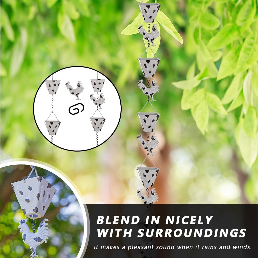 7.8FT Rain Chain for Outside, Rain Chain with 10 Rooster Cups Adjustable Rain Chains for Gutters, Eaves, Drainage, Replacement for Downpout