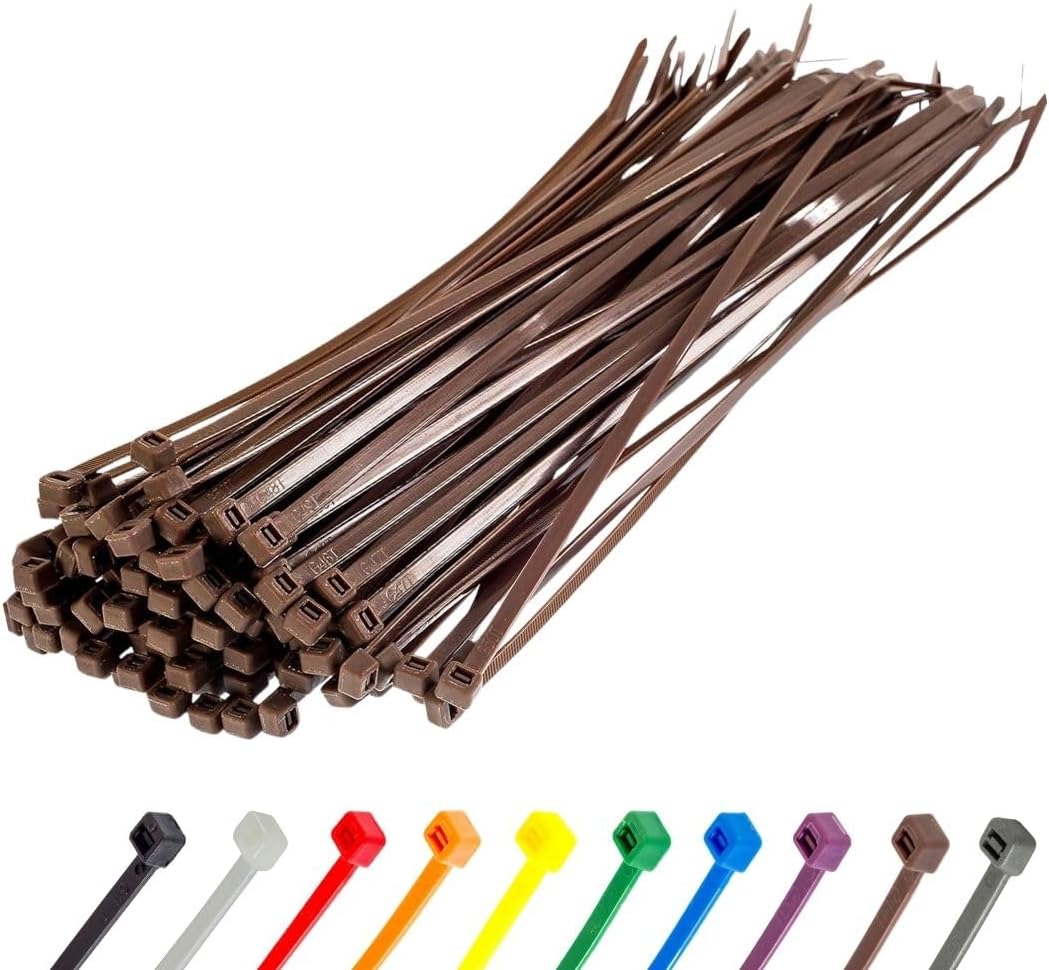 GTSE 12 Inch Brown Zip Ties, 100 Pack, 50lb Strength, UV Resistant Long Nylon Cable Ties, Self-Locking 12" Tie Wraps
