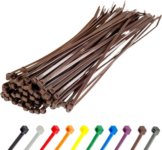 GTSE 12 Inch Brown Zip Ties, 100 Pack, 50lb Strength, UV Resistant Long Nylon Cable Ties, Self-Locking 12" Tie Wraps