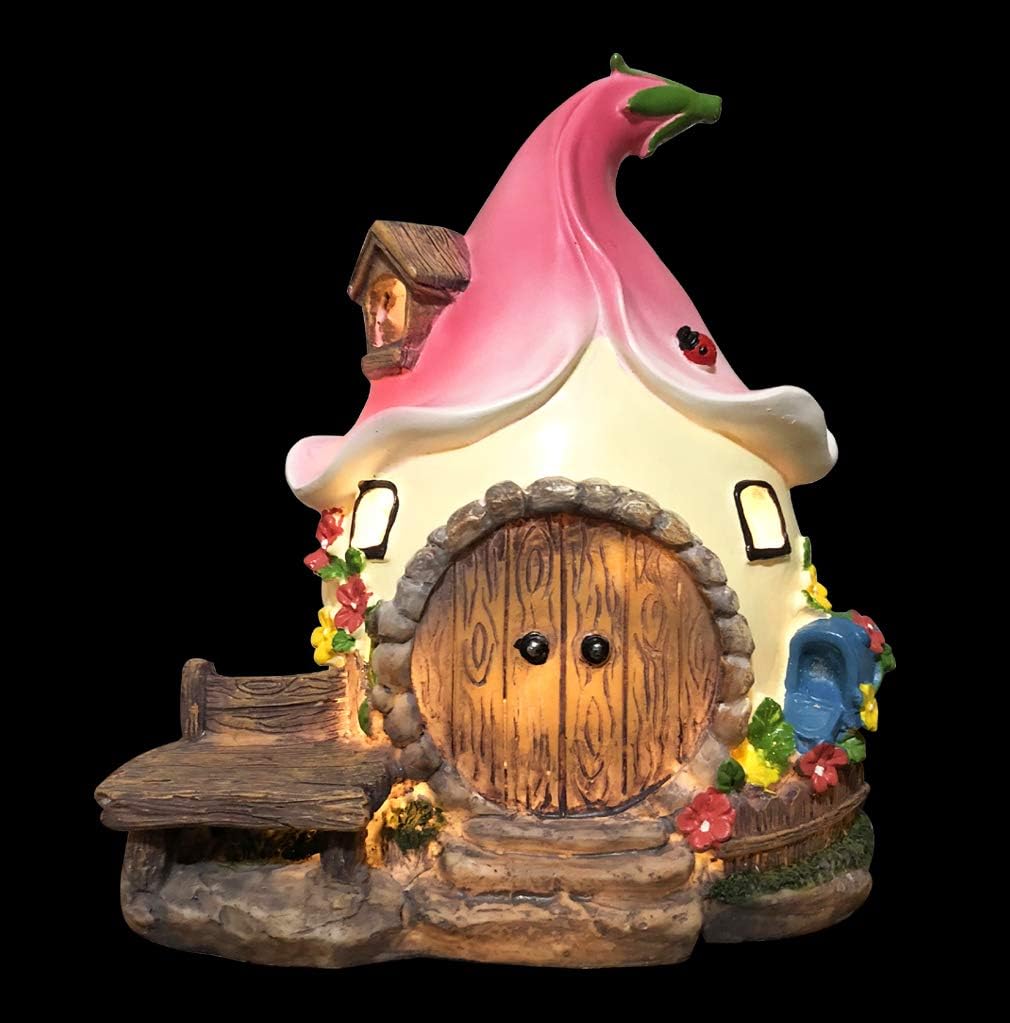Solar Fairy Cute Garden House, Outdoor Gnome House Figurine with Solar Lights, Little Garden Cottage Figurines Multicolor