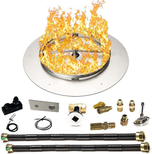 Stainless Steel Fire Pit Burner Pan & Ring Deluxe Kit for Liquid Propane, 18-Inch Pan, 12-Inch Ring, 90,000 BTU Max