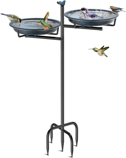 2-in-1 Metal Bird Bath for Outside, Vintage Freestanding Birdbaths Feeder Bowl, Stable & Easy to Clean Birdfeeder for Outdoors Garden Yard Lawn Decor (Vintage Blue)