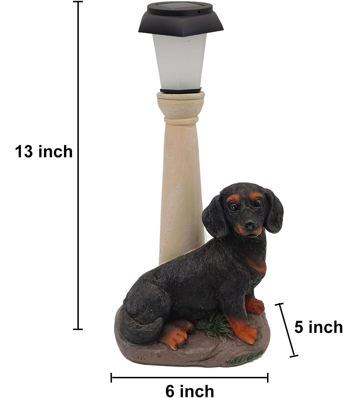 BAYN Solar Dog Garden Statues with Lantern, Resin Dachshund Sculpture with Warm White Light for Outside Lawn Porch Patio