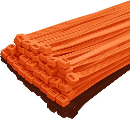 XINGO 8 Inch Orange Zip Ties Heavy Duty 100 Pack, 120 LBS Tensile Strength, Premium Nylon Cable Wire Ties, Self-locking Plastic Ties for Indoor and Outdoor Use