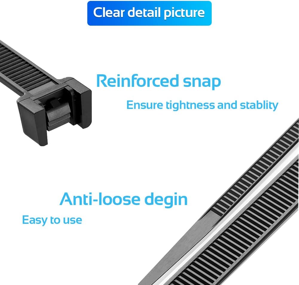 1000pcs 8Inch Nylon Zip Ties, 50 Pounds Tensile Strength, Black Cable Tie, Industrial Grade, UV Resistant,Heavy Duty,for Home,Garden Trellis,Office,Garage and Workshop