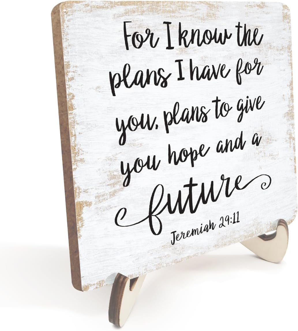 Motivational Wood Sign Rustic Desk Decor Home Cubicle Office Decor Work Table Desk Accessories Decorative Christian Religious Bible Verse Faith Decorations Office Supplies