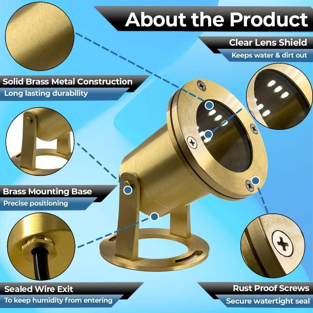 Waterproof Underwater Light 113 (2 Pack) Solid Brass 7W MR16 LED Bulb Pond Submersible Waterfall Pool Fountain Light for Beautiful Bright Long Lasting Home Garden Patio Pool