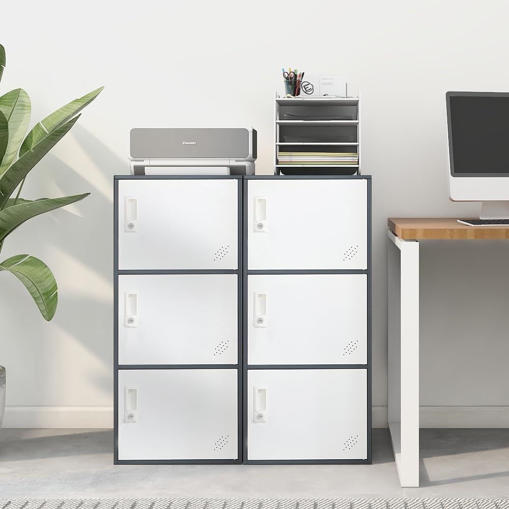 3 Door Vertical Stackable Storage Cabinet with Lock,Anti-Failing Device, Metal Lcoker,Organizer for Office, Home, Gym, School,Employee,Kids. (Grey)