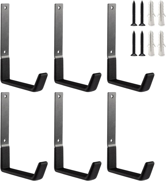 Heavy Duty Wall Mount Hooks, Utility Hooks - Large Steel U Hooks (6 Pack) for Tools, Hoses, Garden & Garage Organization