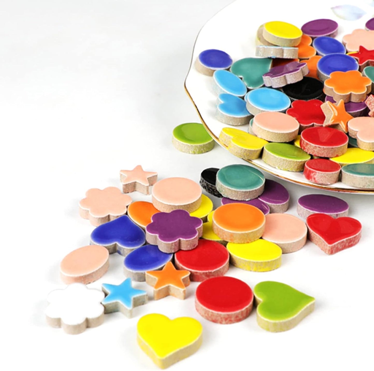 40pcs/100g Pack of Mosaic Tile Supplies for DIY Crafts, Plates, Picture Frames, Flowerpots, Handmade Jewelry - 1.5x1.5 cm Love Heart Ceramic Decorative Tiles (Love Heart Mix)