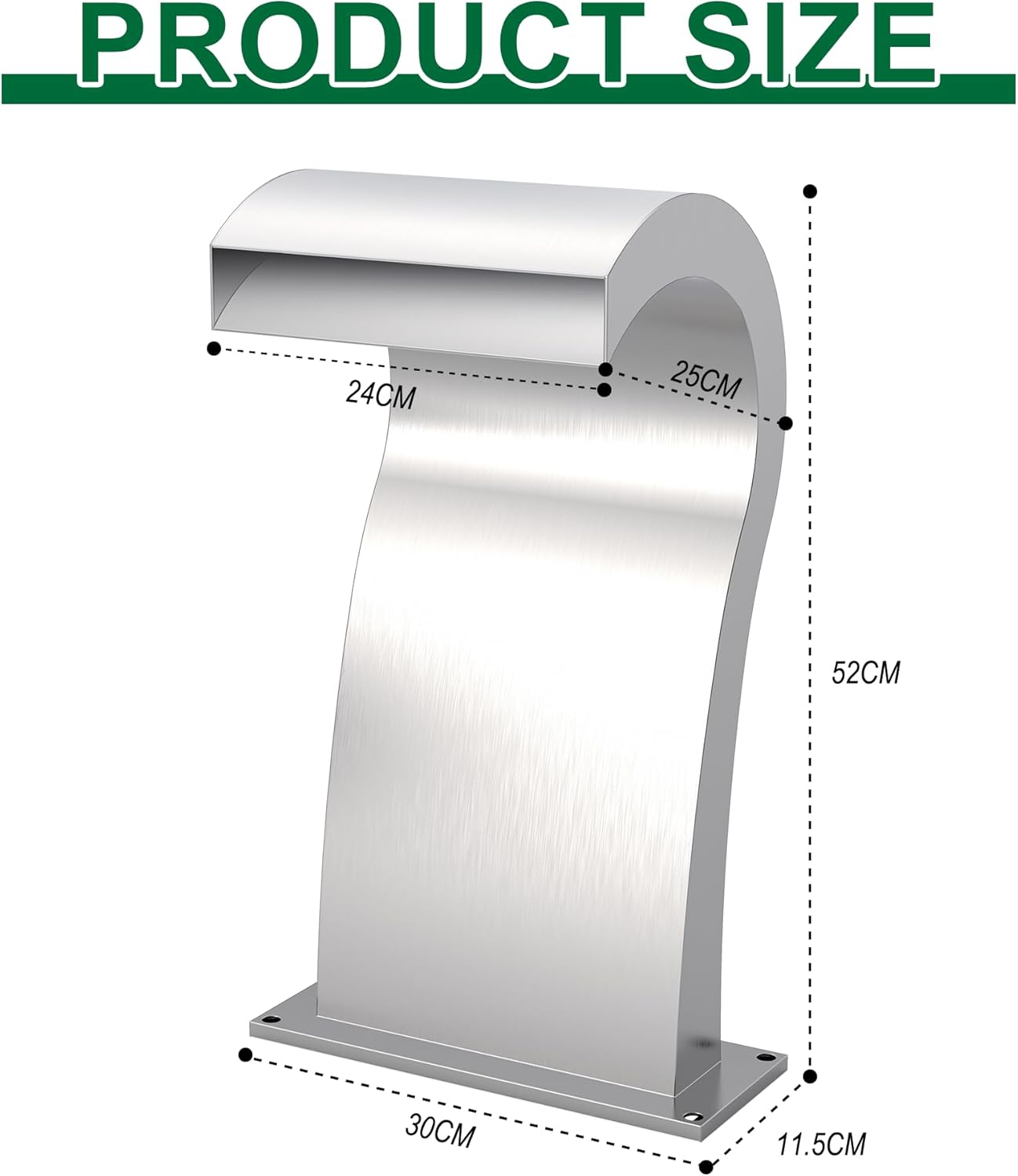 Pool Waterfall Fountain Stainless Steel Fountain 22.60'' x 10.55'' x 14.57'' Silver Pool Fountains for Ground Pools Garden Outdoor Waterfalls Sheer Descent Pond Water Feature