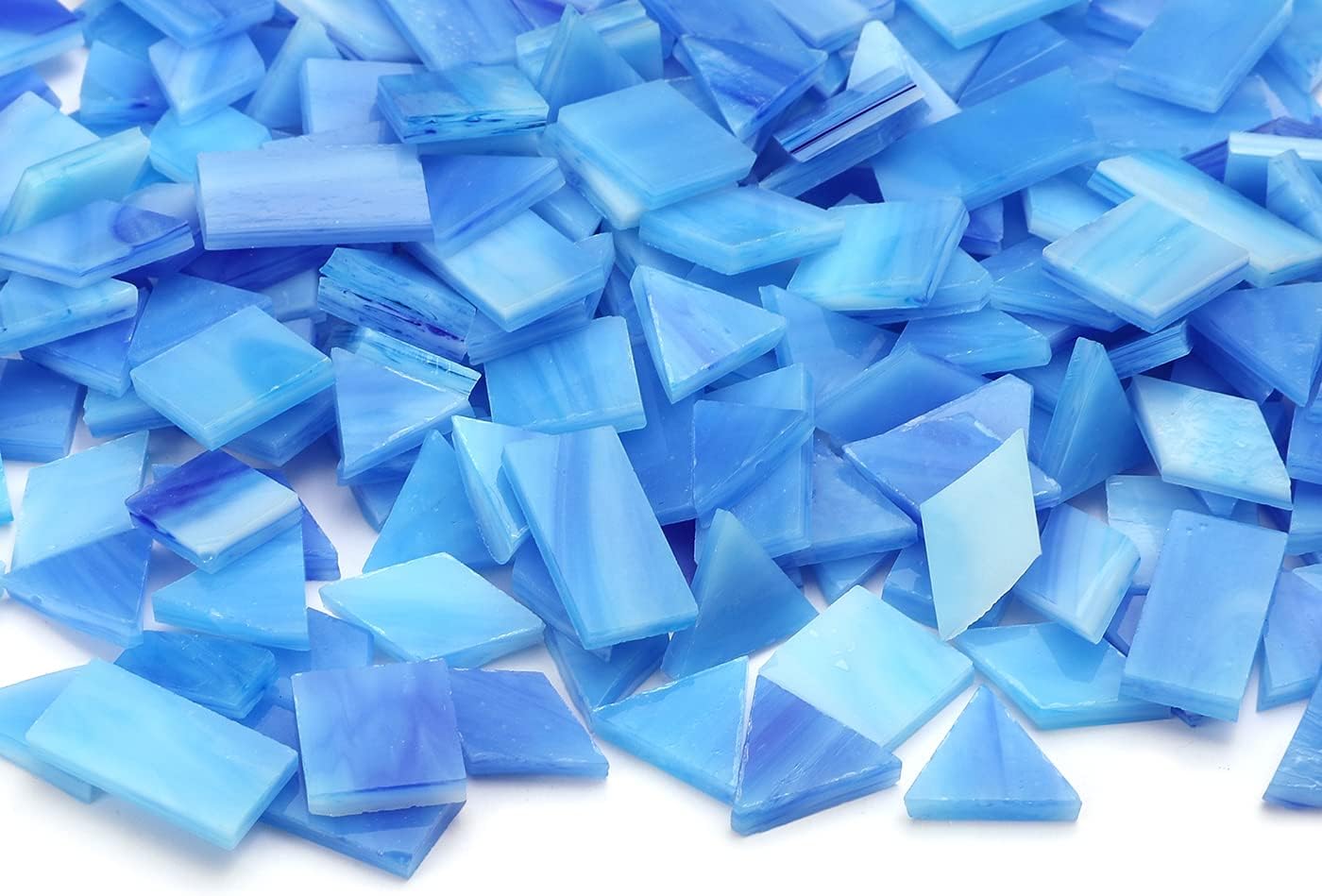 Lanyani 200pcs Glass Mosaic Tiles - Mixed Colorful Shapes: Square, Rectangle, Diamond, Triangle - Ocean Blue