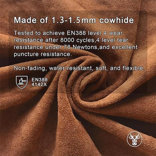 12 Pairs Bulk Leather Work Gloves for Men or Women for Gardening, Construction, Truck, Driving, Farm, Ranch, Woodworker, Soft, Cowhide Thickened, Water Resistant, Brown, XLarge