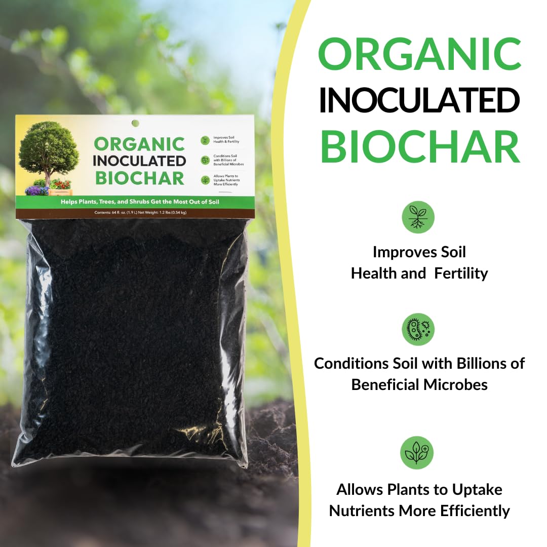 Organic Inoculated Biochar: Helps Plants and Trees Get The Most Out of Soil | Allows Plants to Uptake Nutrients More Efficiently | Contains Millions of Soil-Enriching Micro-Organisms | 64oz Bag