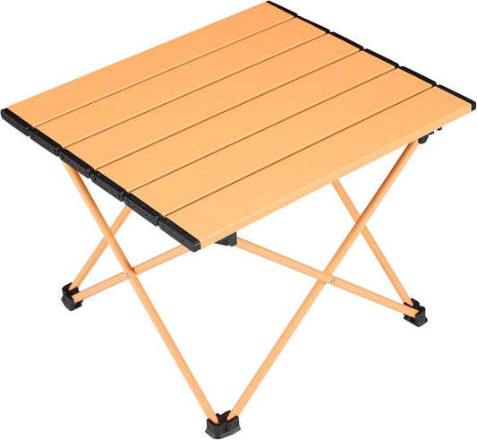 Tesouro Portable Camping Table,Folding Side Table Aluminum Top for Outdoor Cooking, Hiking, Travel, Picnic (Apricot-Medium)