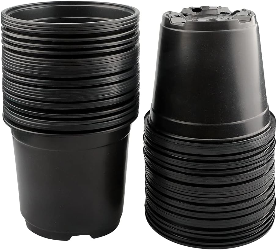 KINGLAKE 50 Pcs 6" Plastic Plants Nursery Seedlings Pots Flower Plant Container Seed Starting Pots Matte Black