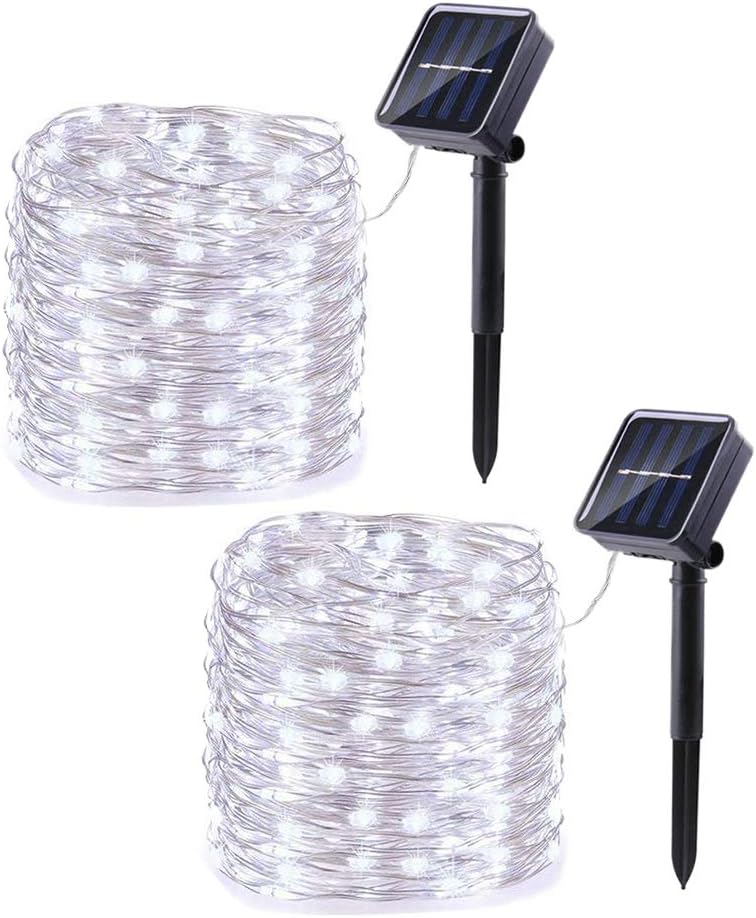 Lomotech Solar String Lights Outdoor - 2 Pack Total 66ft 200LED Solar Fairy Lights Waterproof 8 Modes Twinkle Lights for Outdoor, Patio, Garden, Yard, Party, Wedding, Tree Decoration (White)