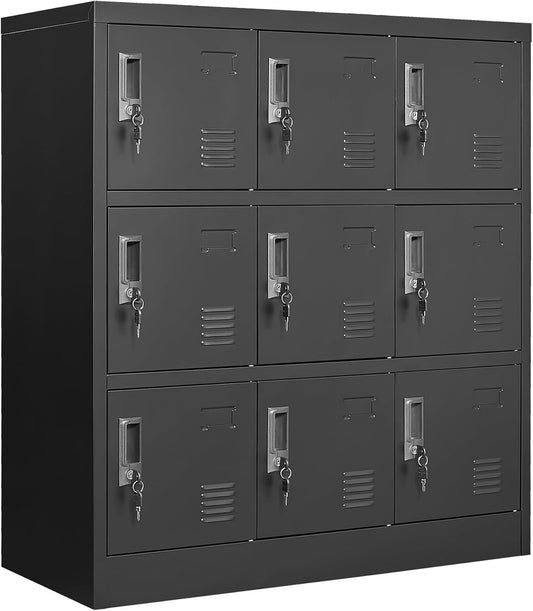 Metal Lockers for Employees,Office Storage Locker with 9 Doors Black,Employee Locker with Lock and Card Slot,Steel Staff Locker Storage Cabinet for Gym Home School Garage,Assembly Required