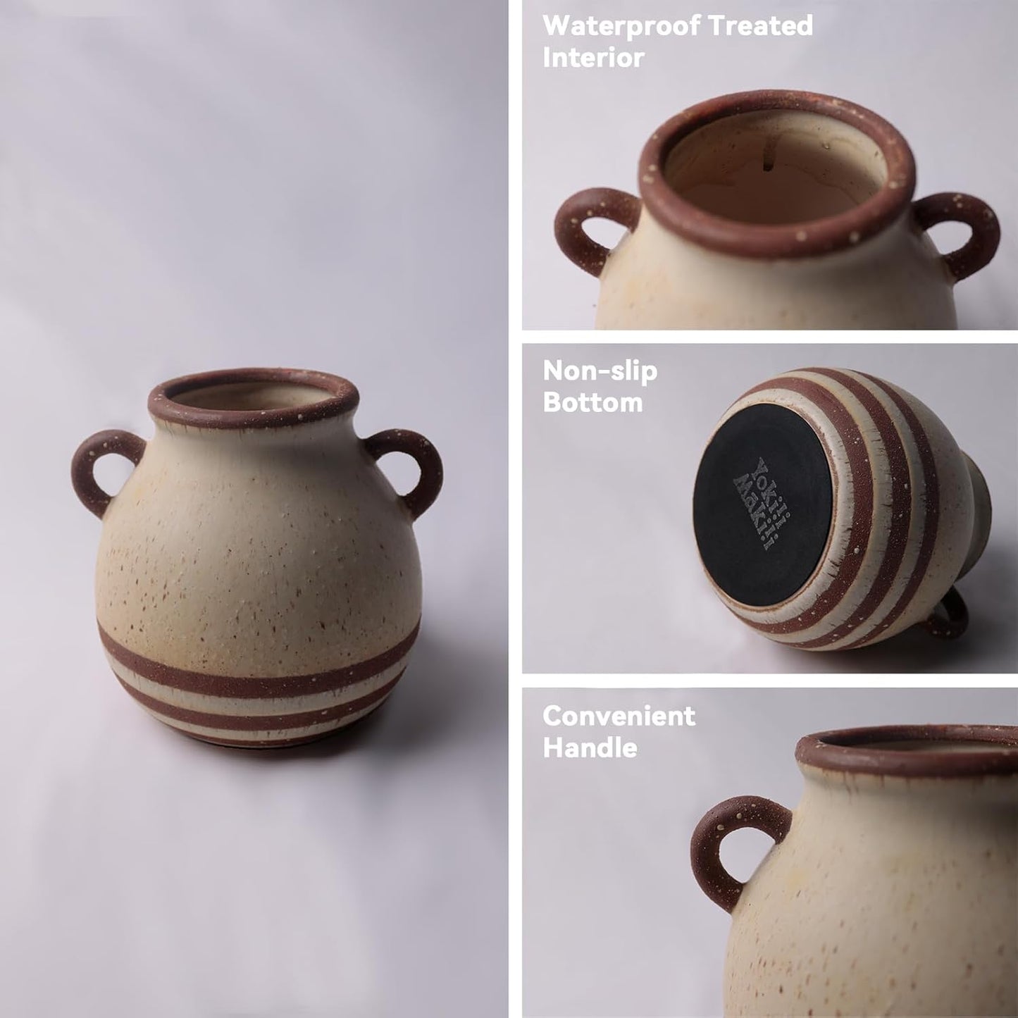 Rustic Farmhouse Ceramic Vase, Pastoral with 2 Ear Design, Boho Vintage Terracotta Vases for Bouquet、Fake Plants, Suitable for Home Decor, Shelf, Dining Table, Living Room, Mantle, Bathroom, 5.9 Inch