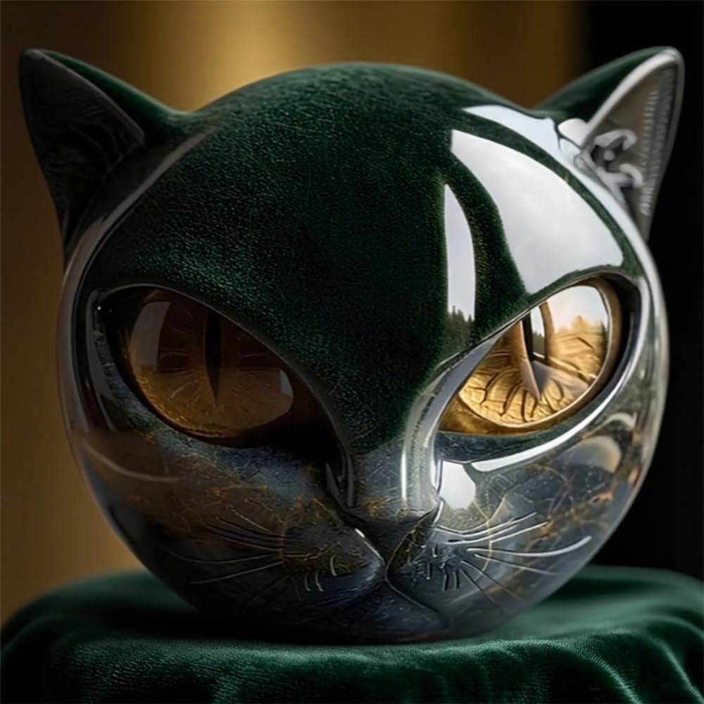 Luxury Black Cat Stone Sculpture, Elegant Home Décor & Gift-Ready Art Piece, Hand-Carved Crystals and Healing Stones Carved, Cute Decoration Gemstones Gifts for Cat Lovers Women Men (C)