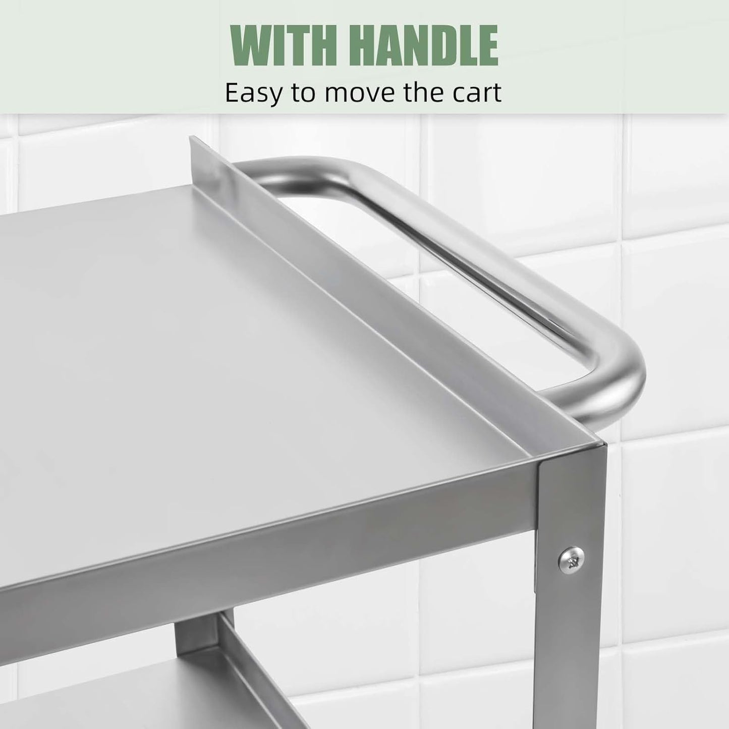 Hally Stainless Steel Utility Cart 3 Tier NSF Commercial Heavy Duty Metal Mobile Food Rolling Cart with Handle and Wheels for Kitchen, Restaurant, Hospital, Laboratory and Home, 24" L x 16" W x 34" H