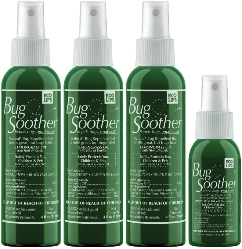 Bug Soother Spray (3, 4oz) - Natural Mosquito, Gnat & Insect Deterrent & Repellent with Essential Oils - 100% DEET-Free Safe for Adults, Babies, Pets, & Environment - Made in USA - Includes 1 oz