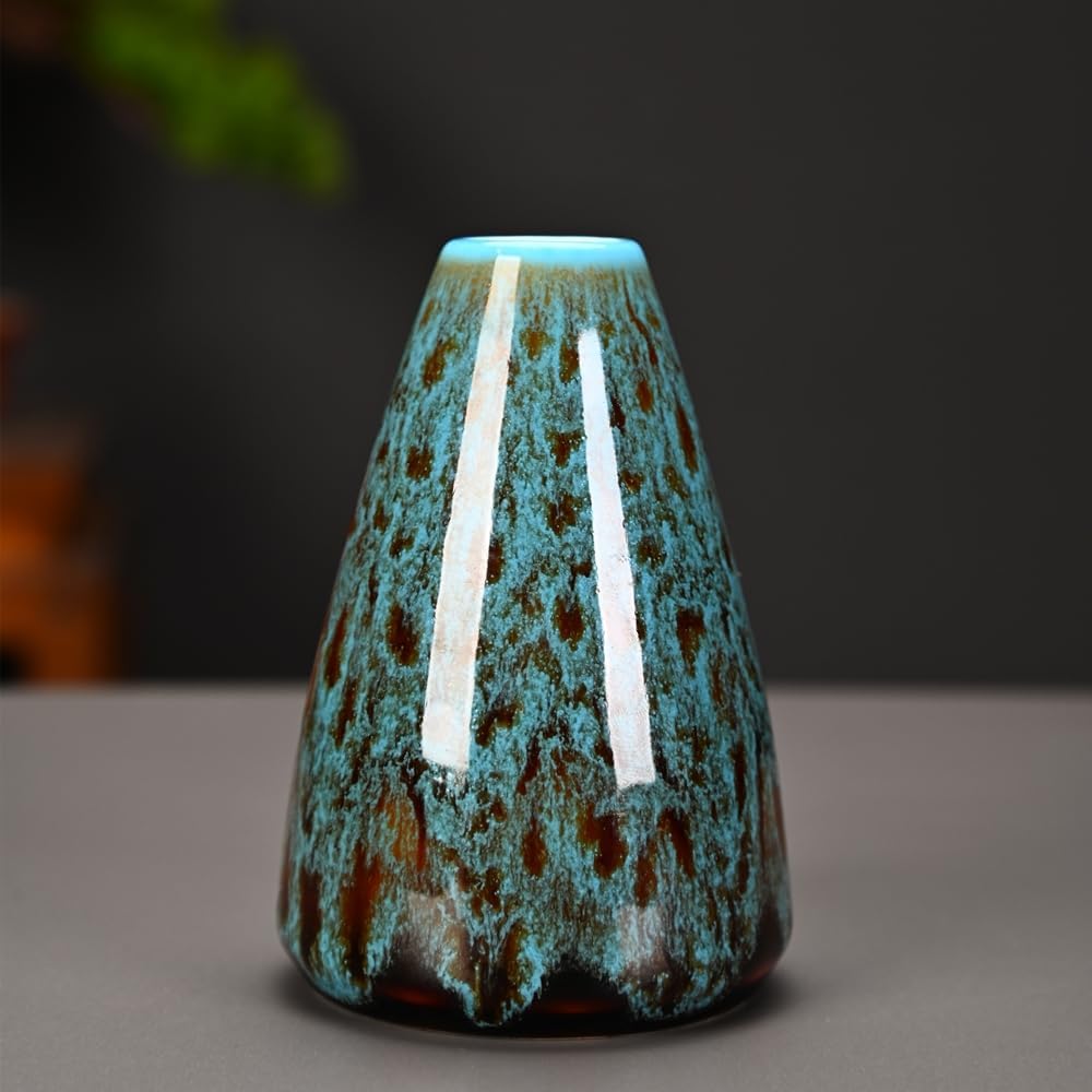 Ceramic Bud Vase Set, Fambe Blue Glazed Finish, Decorative Flower Vases (Blue-Set of 6)