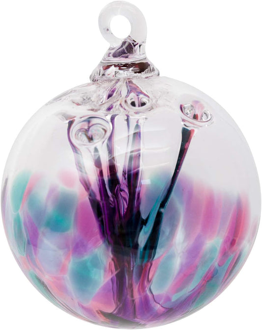 Luke Adams Glass | 3" Mini Glass Tree of Life | Handmade Ornament | Hanging Garden Gazing Ball | Indoor Outdoor Home Décor | (Pink Violet Teal)