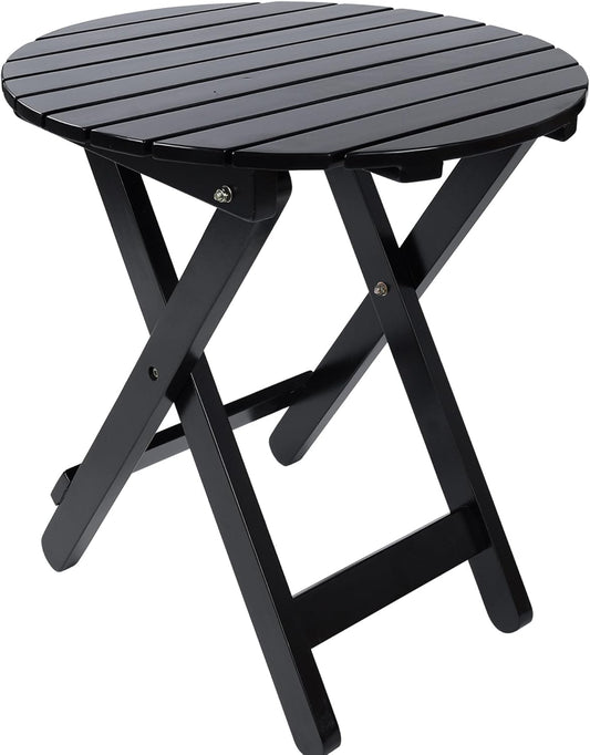 Outdoor Patio Side Table Round Small Wood End Table Folding Coffee Furniture for Living Room, Bedroom, Plant Stand, Camping Portable Black