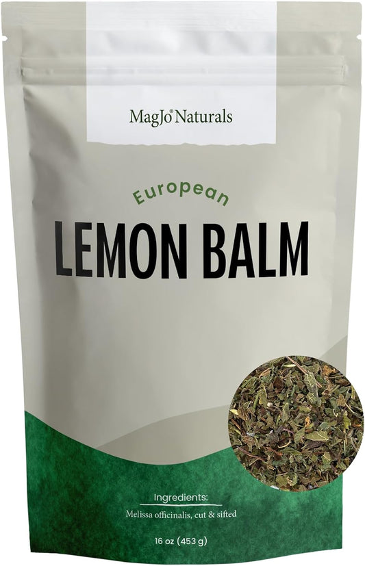 MagJo Naturals Lemon Balm Tea, Bulk Herbal Tea, Loose Leaf Melissa Officinalis, Caffeine Free, Cut and Sifted, 1 pound (16 ounces) (1 pack)