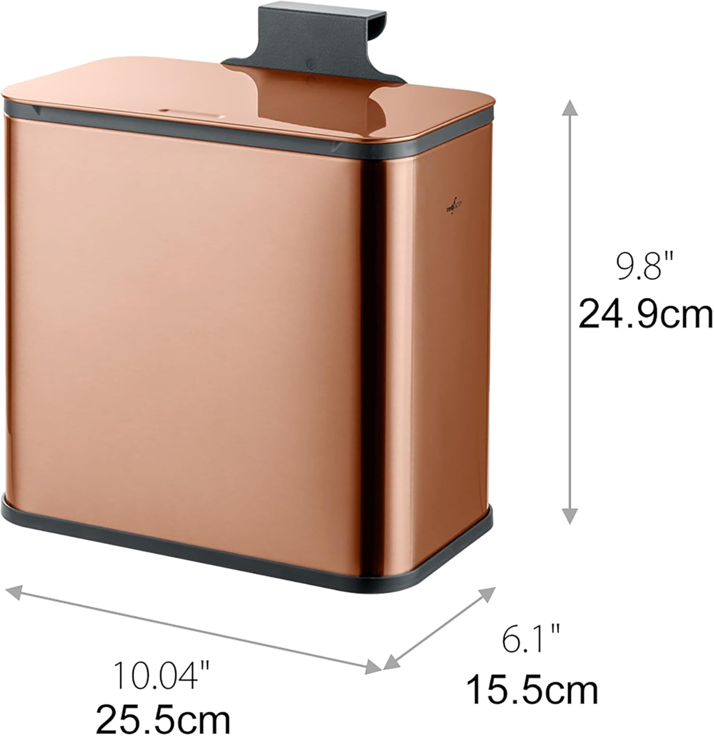 RED FACTOR Stainless Steel Hanging Trash Can with Lid and Inner Bucket – Slim 1.3 Gallon Odor-Free Compost Bin for Kitchen Cabinet, Countertop, Under Sink, or Bathroom (Copper)